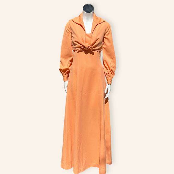 VTG Orange Sherbet Maxi Dress + Puff Sleeve Tie Jacket size 6 - Picture 1 of 12